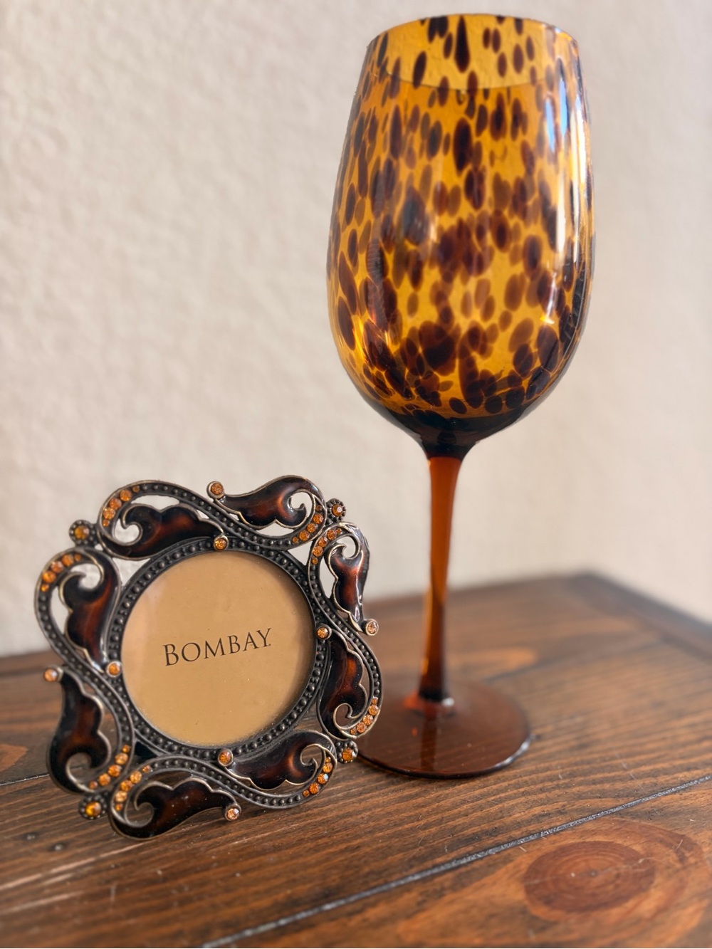 Bombay Amber Tortoiseshell Stemmed Wine Glass & Bombay frame